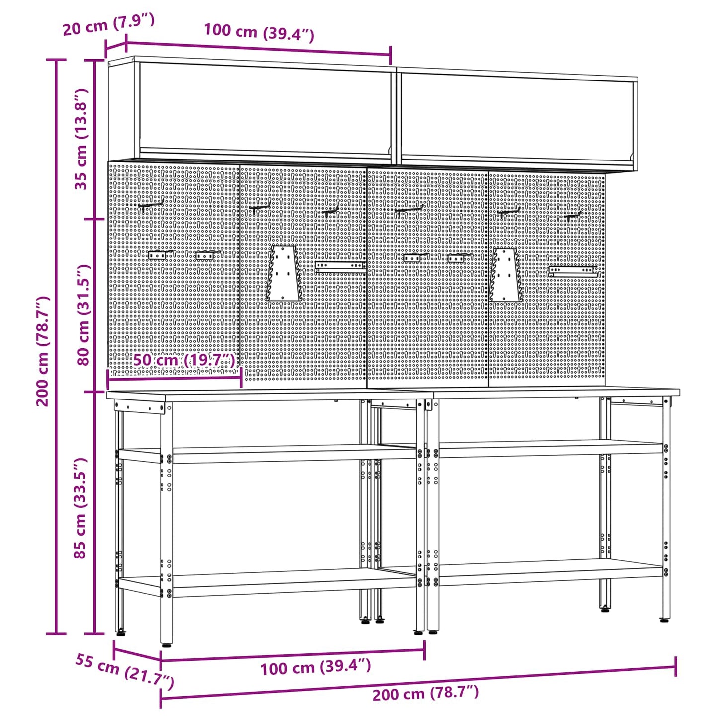 Work Bench Set with Lock 8 pcs Red and Grey Powder-Coated Steel