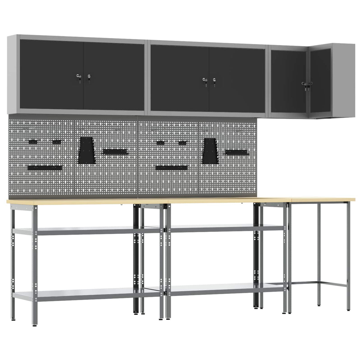 Work Cabinet Set with Shelf with Storage 10 pcs Black and Grey