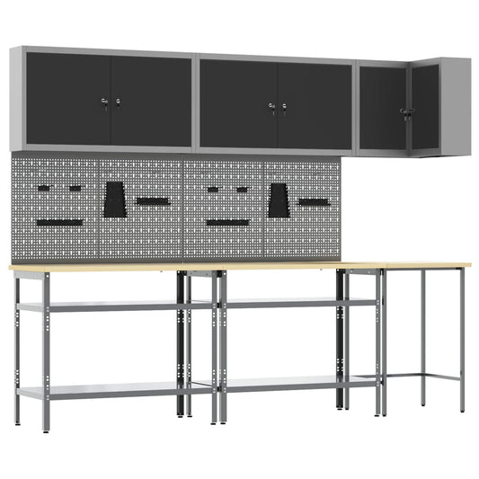 Work Cabinet Set with Shelf with Storage 10 pcs Black and Grey