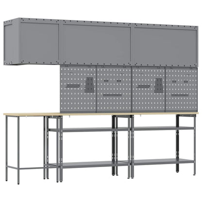 Work Cabinet Set with Shelf with Storage 10 pcs Black and Grey