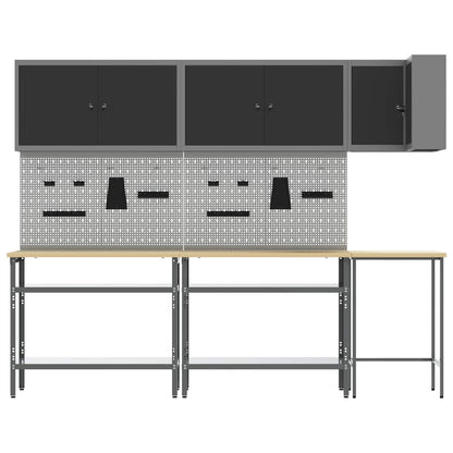 Work Cabinet Set with Shelf with Storage 10 pcs Black and Grey