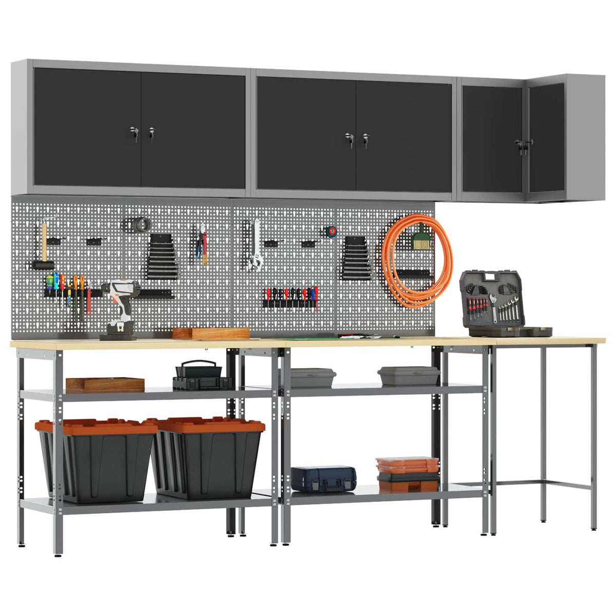 Work Cabinet Set with Shelf with Storage 10 pcs Black and Grey