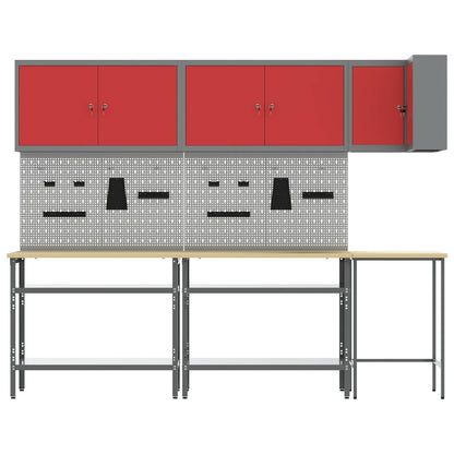 Work Cabinet Set with Shelf with Storage 10 pcs Red and Grey