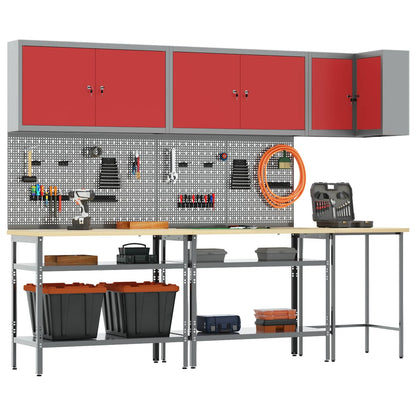 Work Cabinet Set with Shelf with Storage 10 pcs Red and Grey