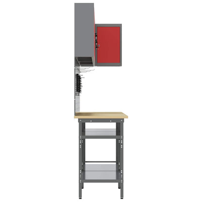 Work Cabinet Set with Shelf with Storage 10 pcs Red and Grey