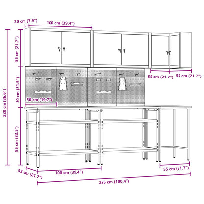 Work Cabinet Set with Shelf with Storage 10 pcs Red and Grey