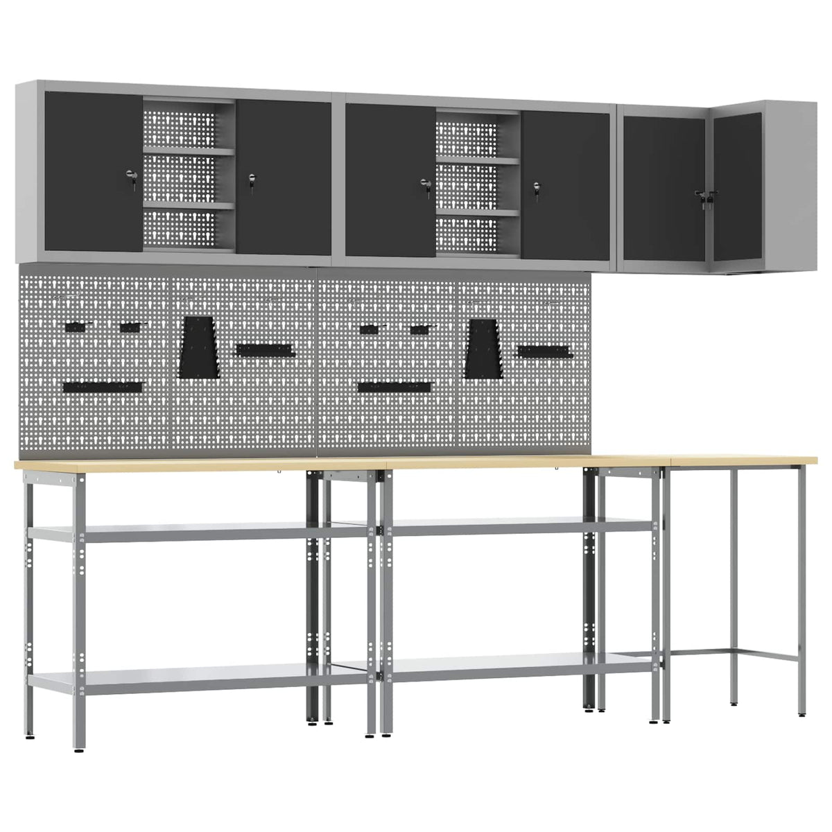 Work Cabinet Set with Shelf with Storage 10 pcs Black and Grey