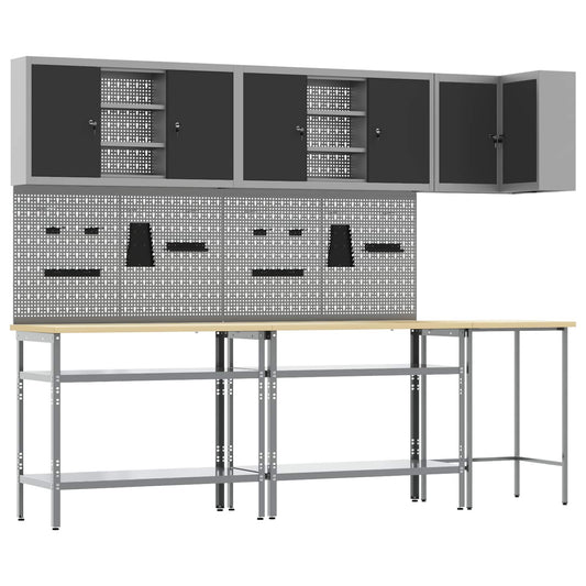 Work Cabinet Set with Shelf with Storage 10 pcs Black and Grey