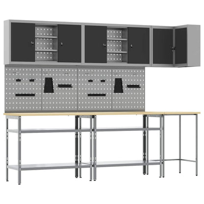 Work Cabinet Set with Shelf with Storage 10 pcs Black and Grey