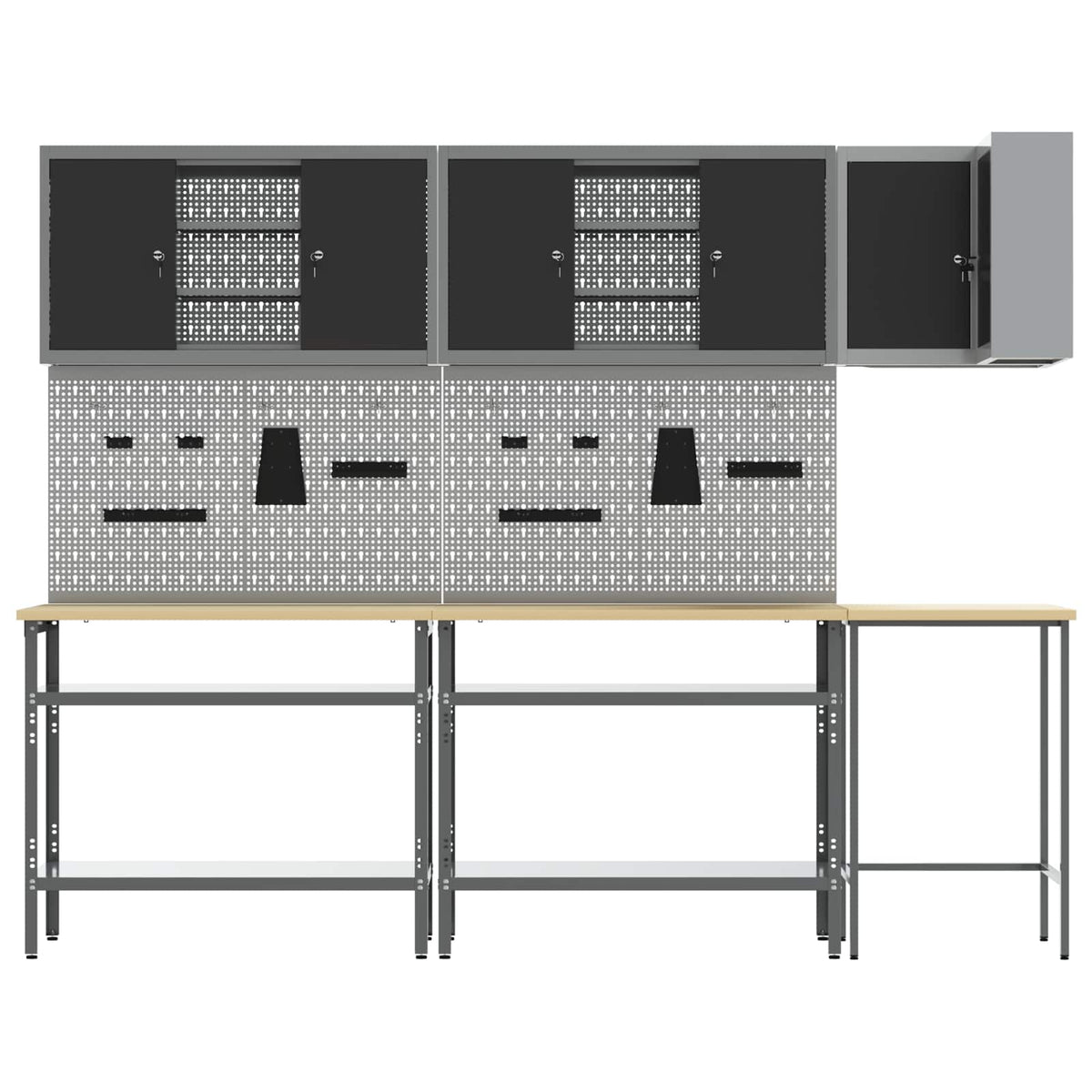 Work Cabinet Set with Shelf with Storage 10 pcs Black and Grey
