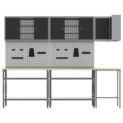 Work Cabinet Set with Shelf with Storage 10 pcs Black and Grey