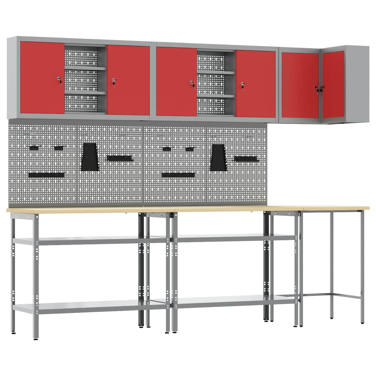 Work Cabinet Set with Shelf with Storage 10 pcs Red and Grey