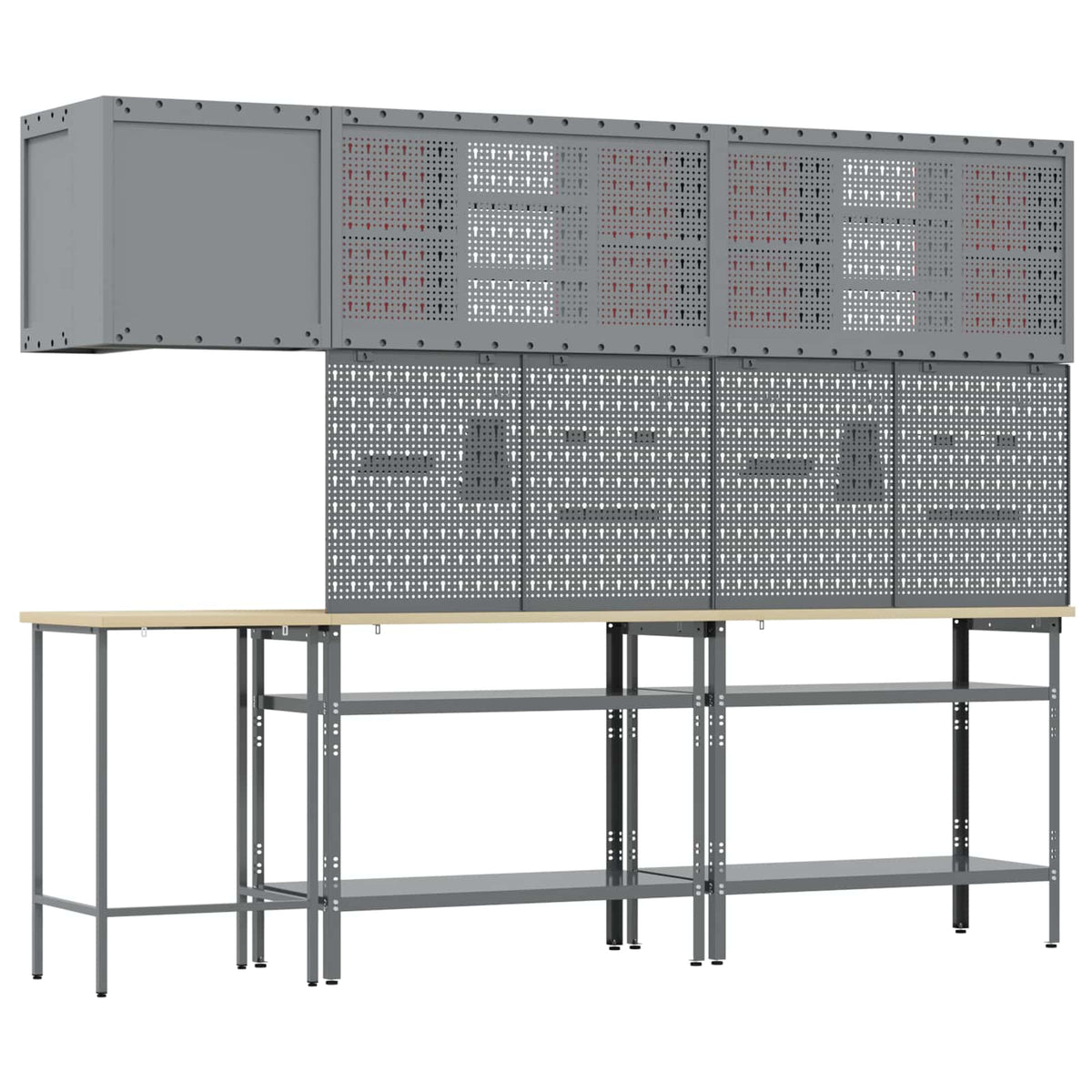 Work Cabinet Set with Shelf with Storage 10 pcs Red and Grey