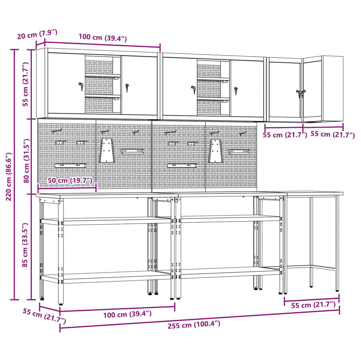 Work Cabinet Set with Shelf with Storage 10 pcs Red and Grey