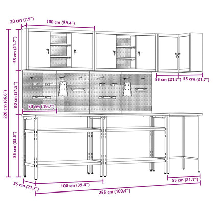 Work Cabinet Set with Shelf with Storage 10 pcs Red and Grey