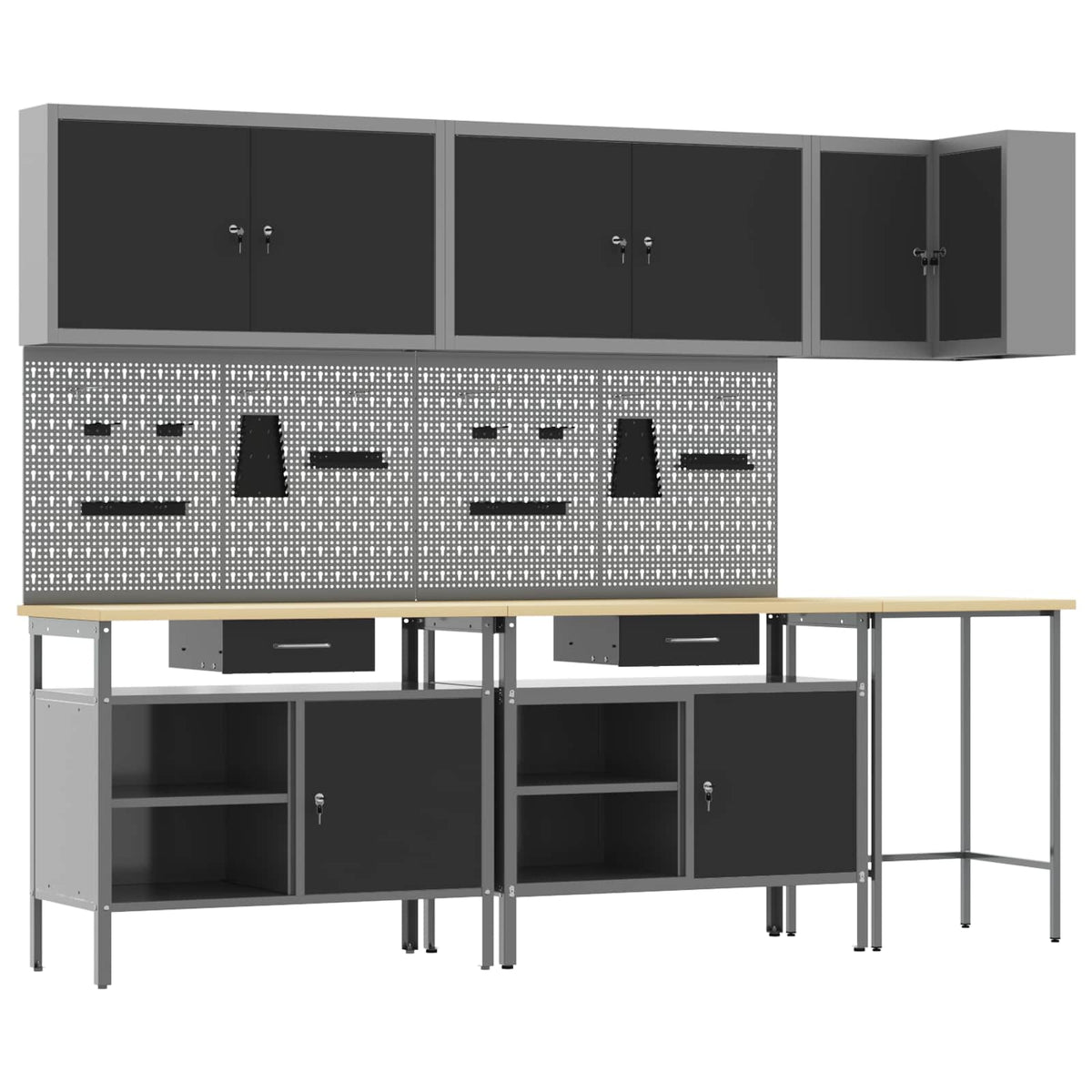 Work Cabinet Set with Drawer with Shelf 10 pcs Black and Grey