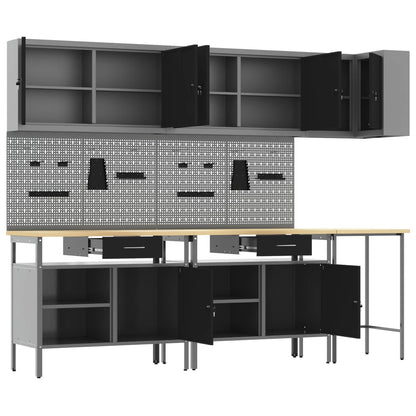 Work Cabinet Set with Drawer with Shelf 10 pcs Black and Grey
