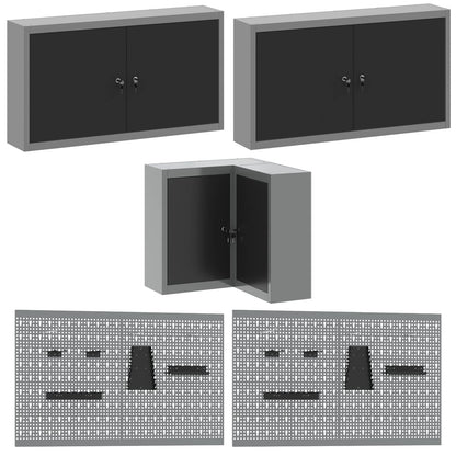Work Cabinet Set with Drawer with Shelf 10 pcs Black and Grey