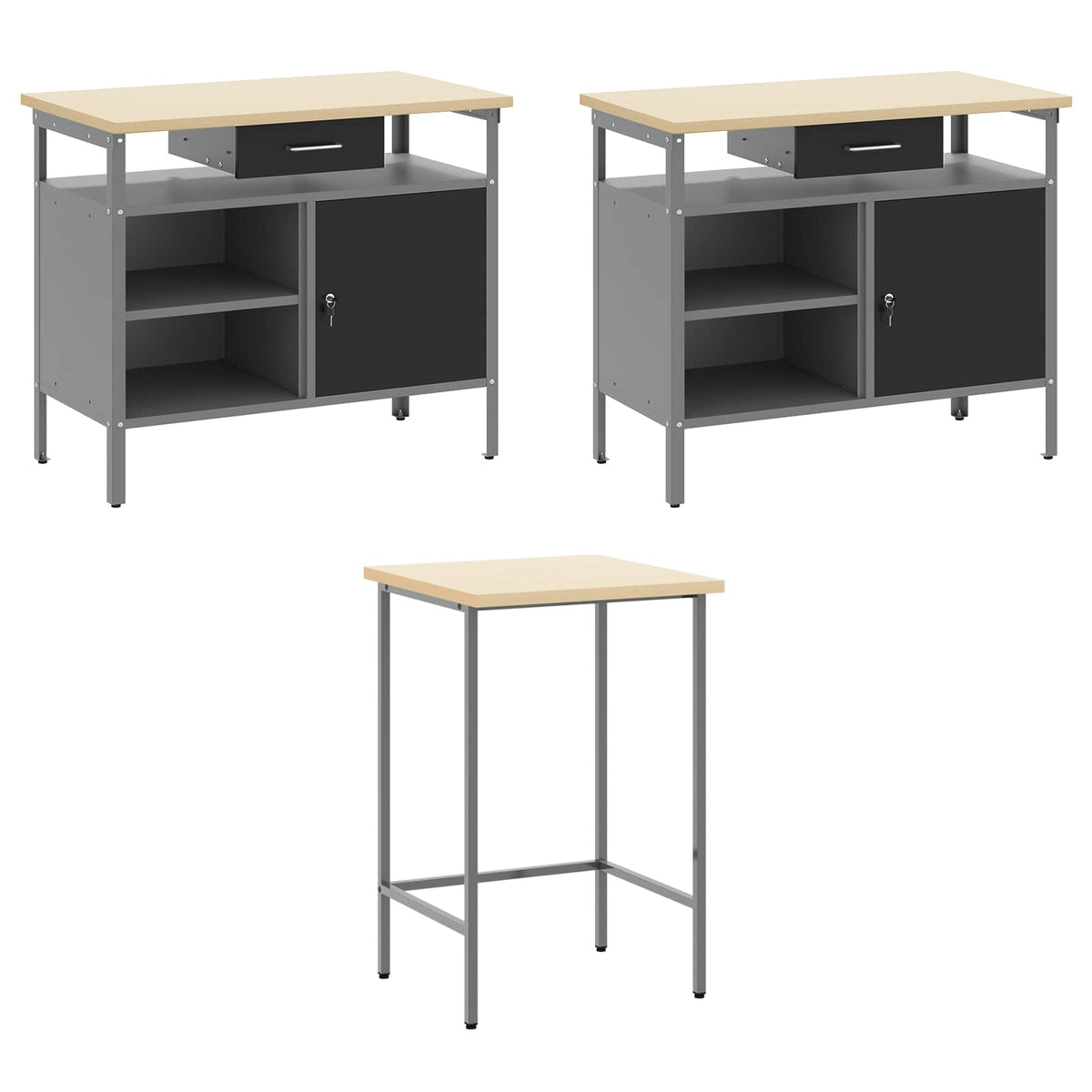 Work Cabinet Set with Drawer with Shelf 10 pcs Black and Grey