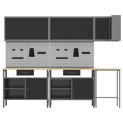 Work Cabinet Set with Drawer with Shelf 10 pcs Black and Grey