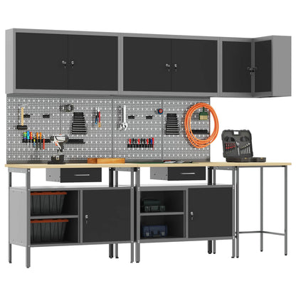Work Cabinet Set with Drawer with Shelf 10 pcs Black and Grey