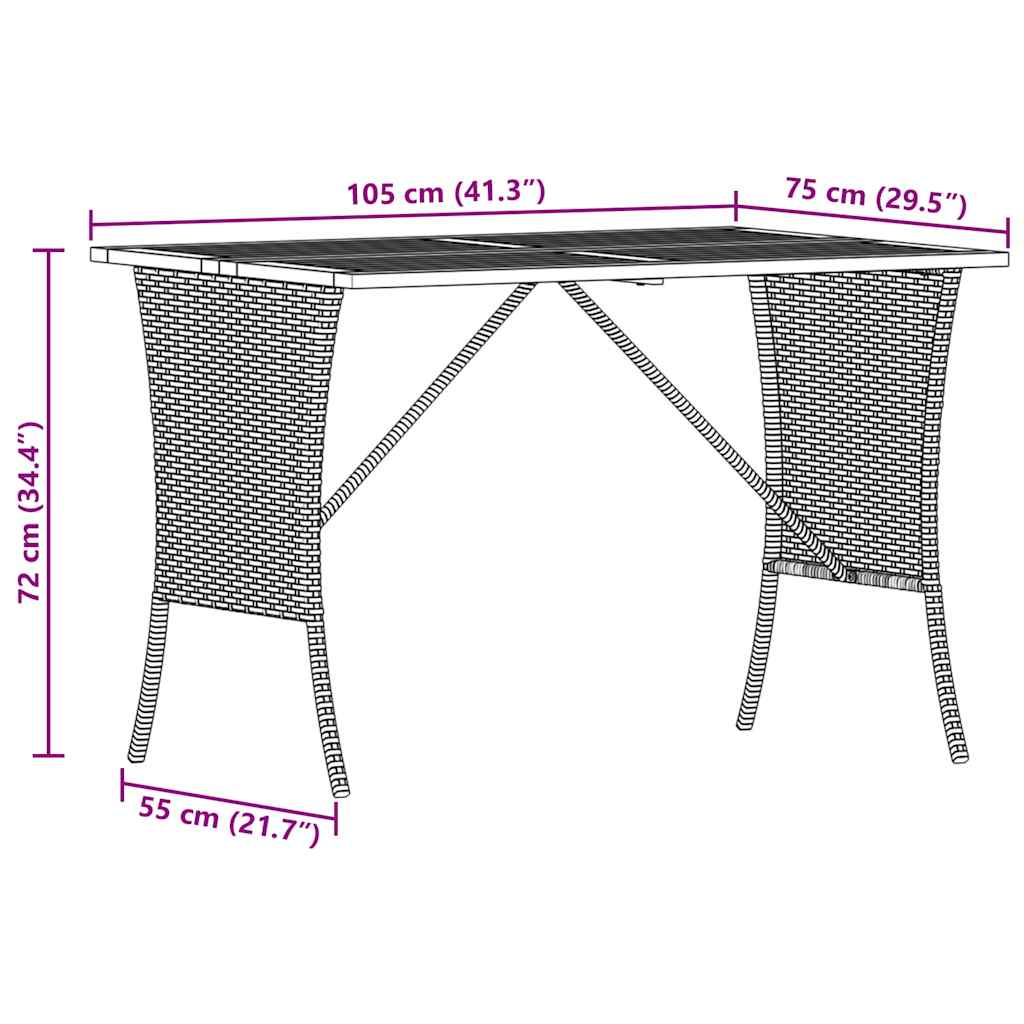 Garden Table with Acacia Wood Top Beige 105x75x72 cm Poly Rattan