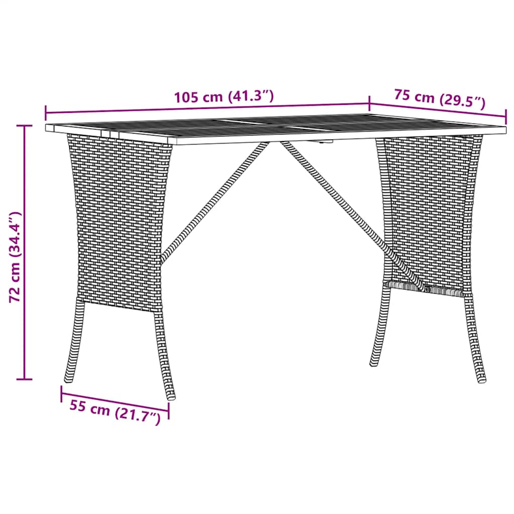Garden Table with Acacia Wood Top Beige 105x75x72 cm Poly Rattan