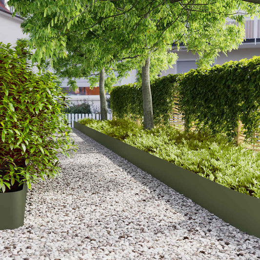Lawn Edging 20 pcs 25 x 103 cm Steel Olive Green