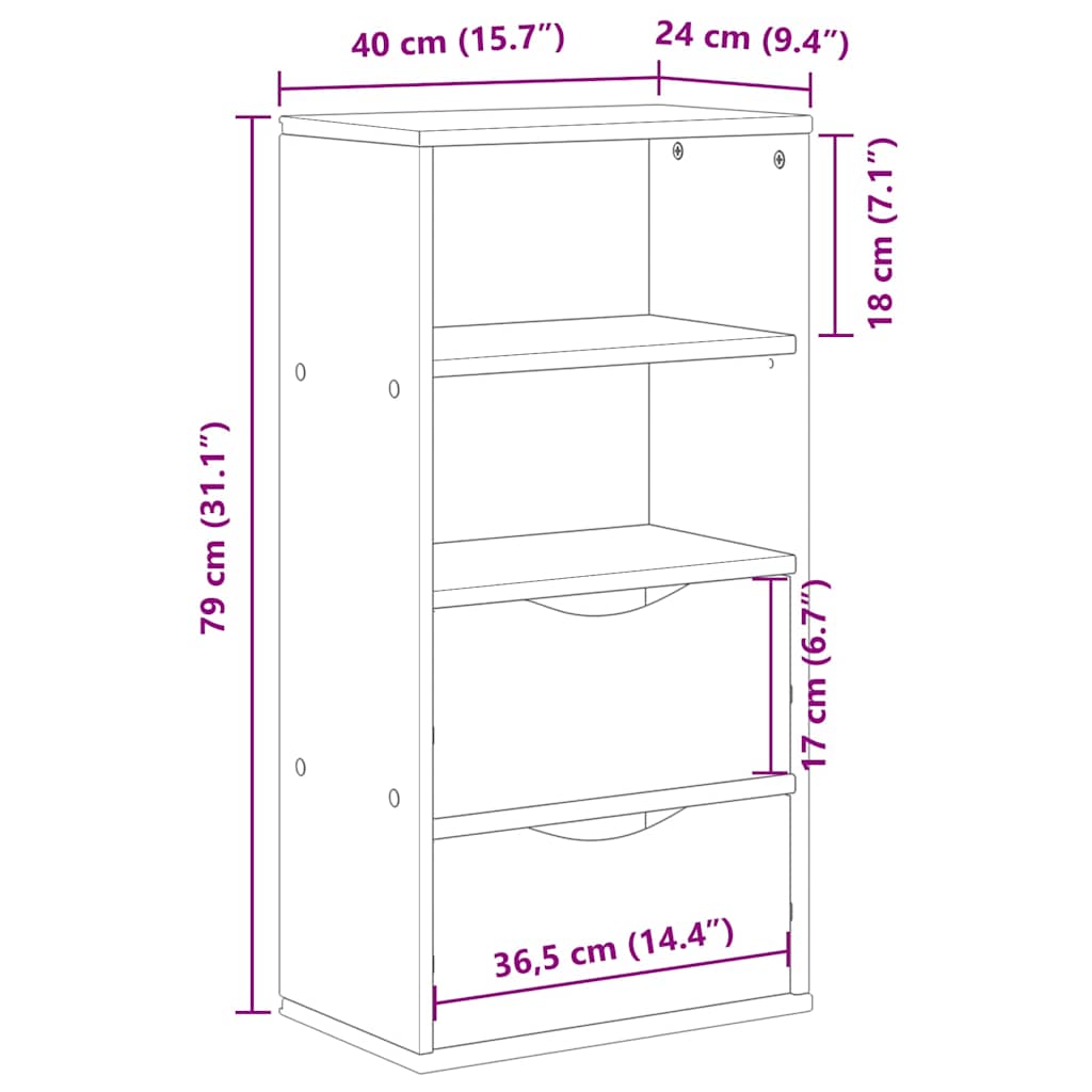 Side Cabinet with Drawers "ODDA" 40x24x79 cm Solid Wood Pine