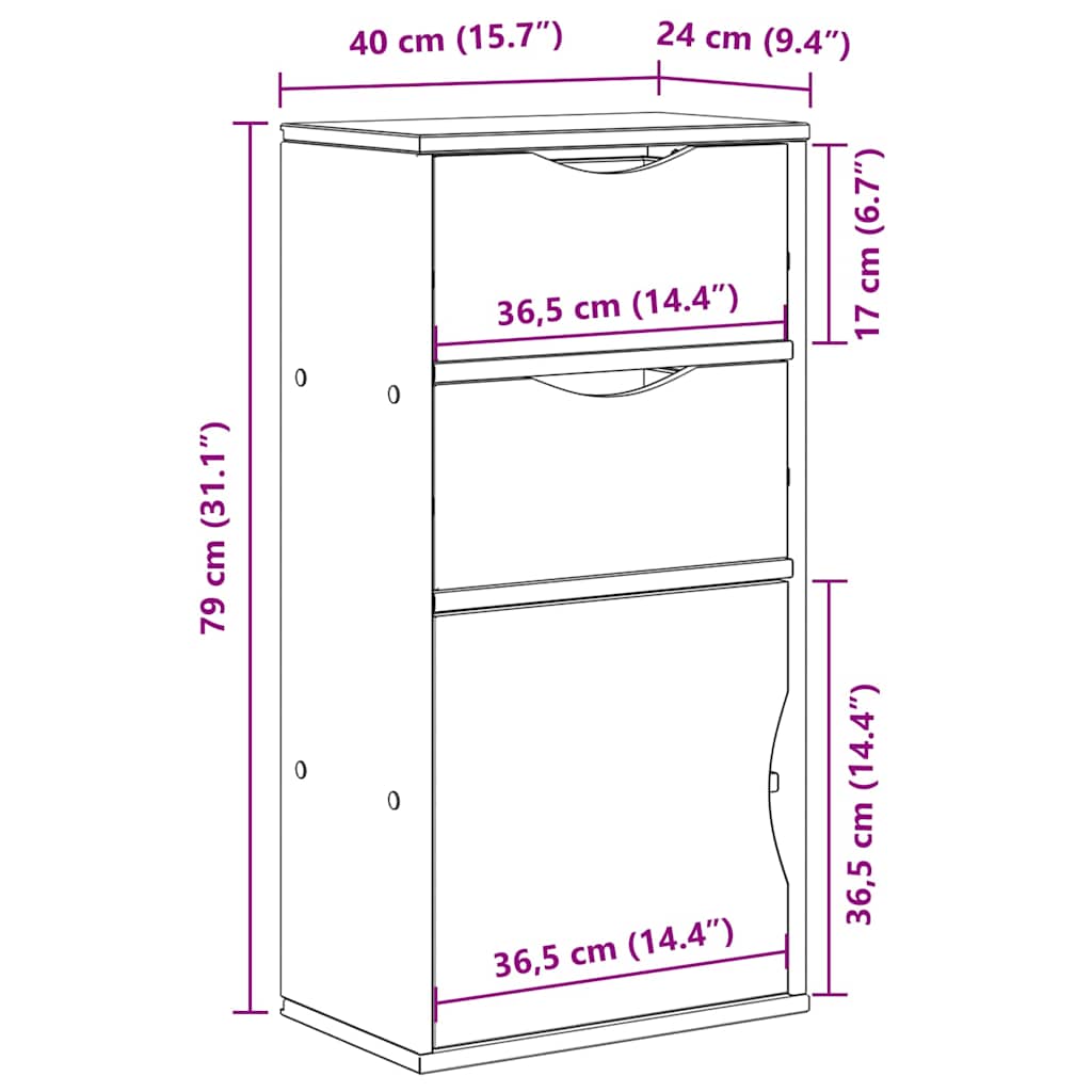 Side Cabinet with Drawers ODDA White 40x24x79 cm Solid Wood Pine