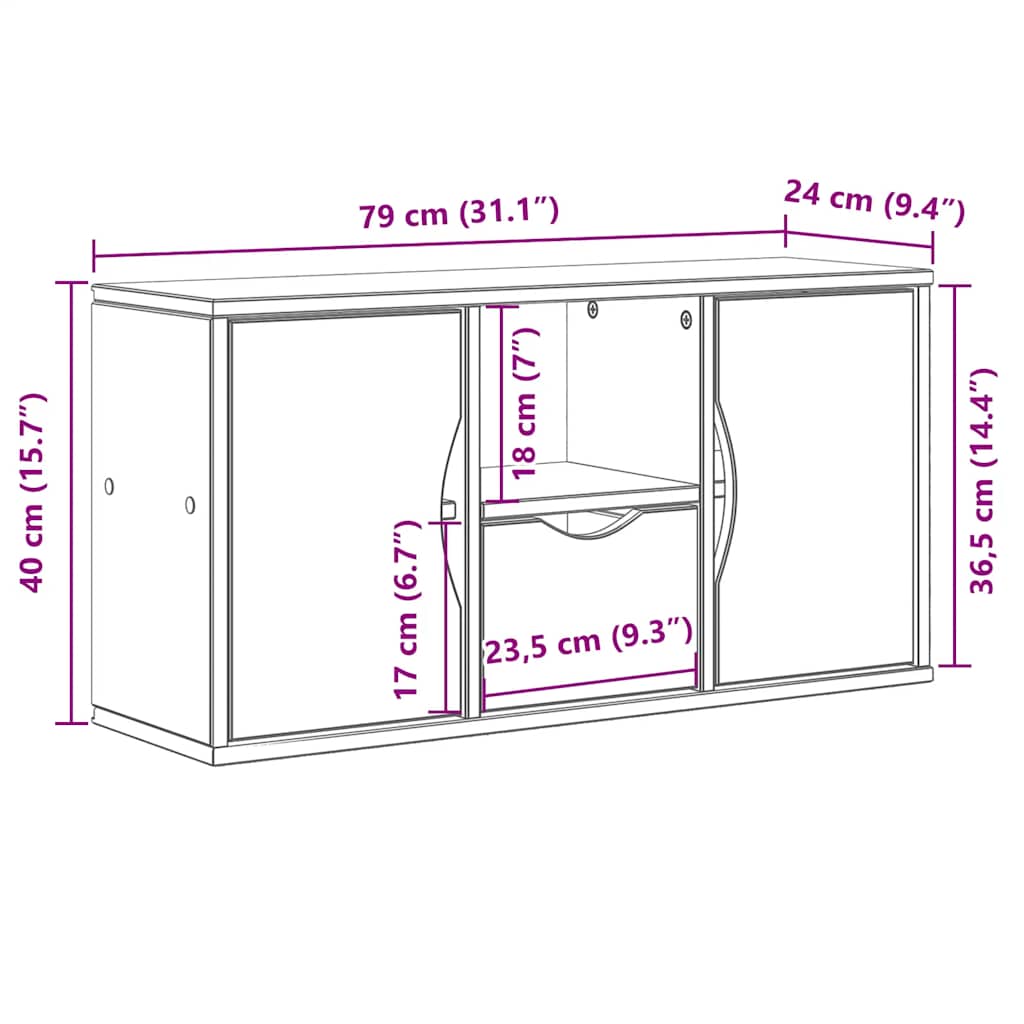 TV Cabinet with Drawer “ODDA” White 79x24x40 cm Solid Wood Pine