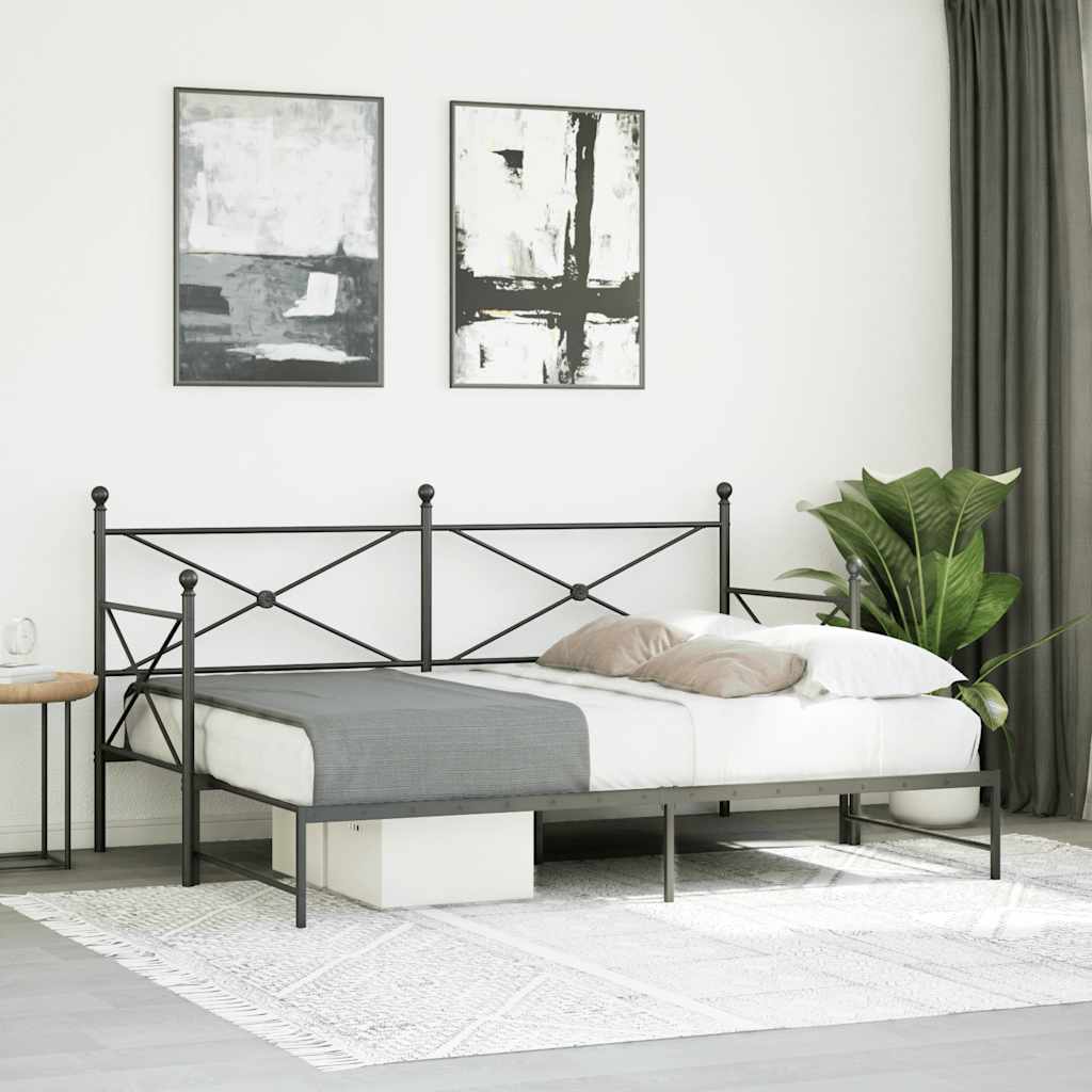 Daybed with Trundle without Mattress Black 75x190 cm Steel