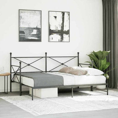 Daybed with Trundle without Mattress Black 75x190 cm Steel