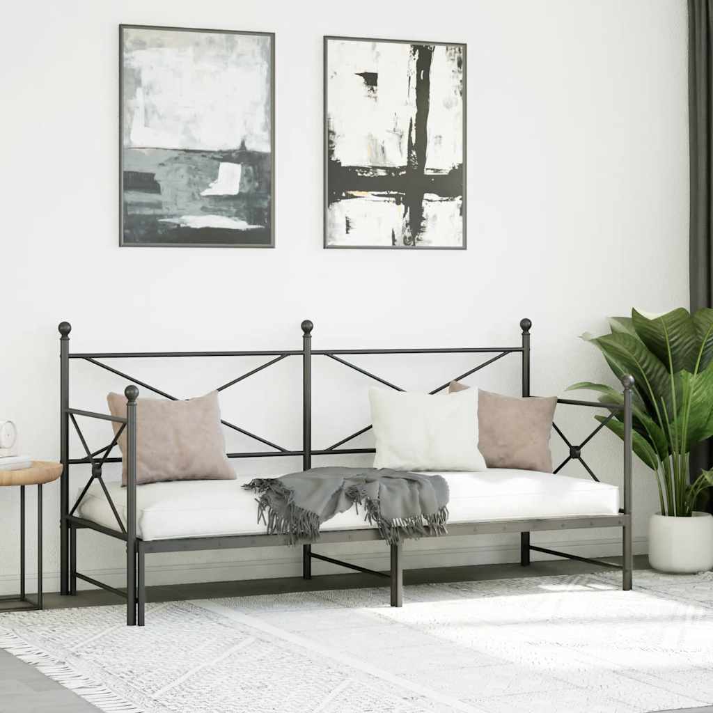 Daybed with Trundle without Mattress Black 75x190 cm Steel