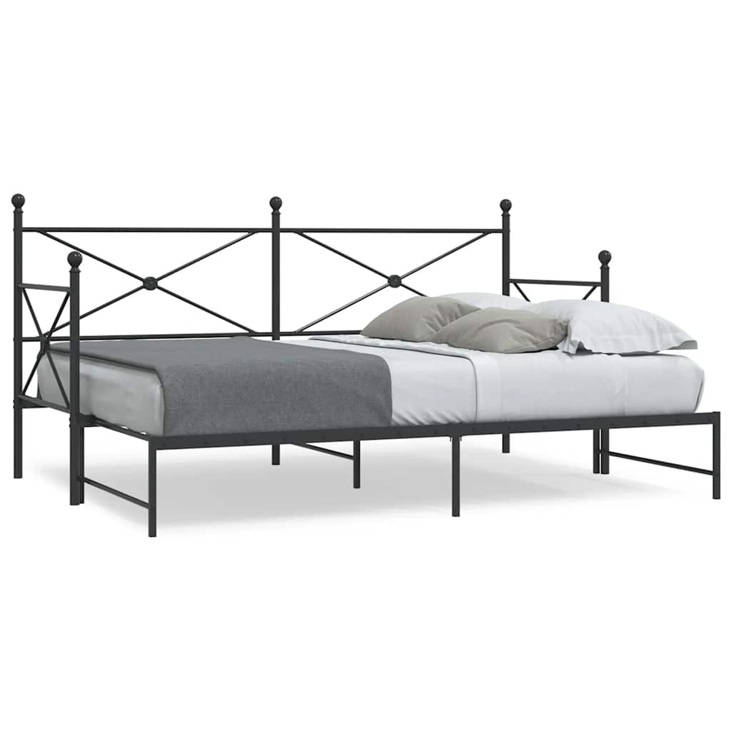 Daybed with Trundle without Mattress Black 75x190 cm Steel