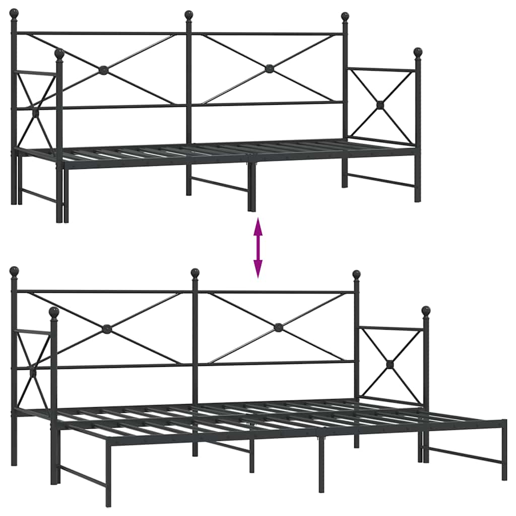 Daybed with Trundle without Mattress Black 90x200 cm Steel