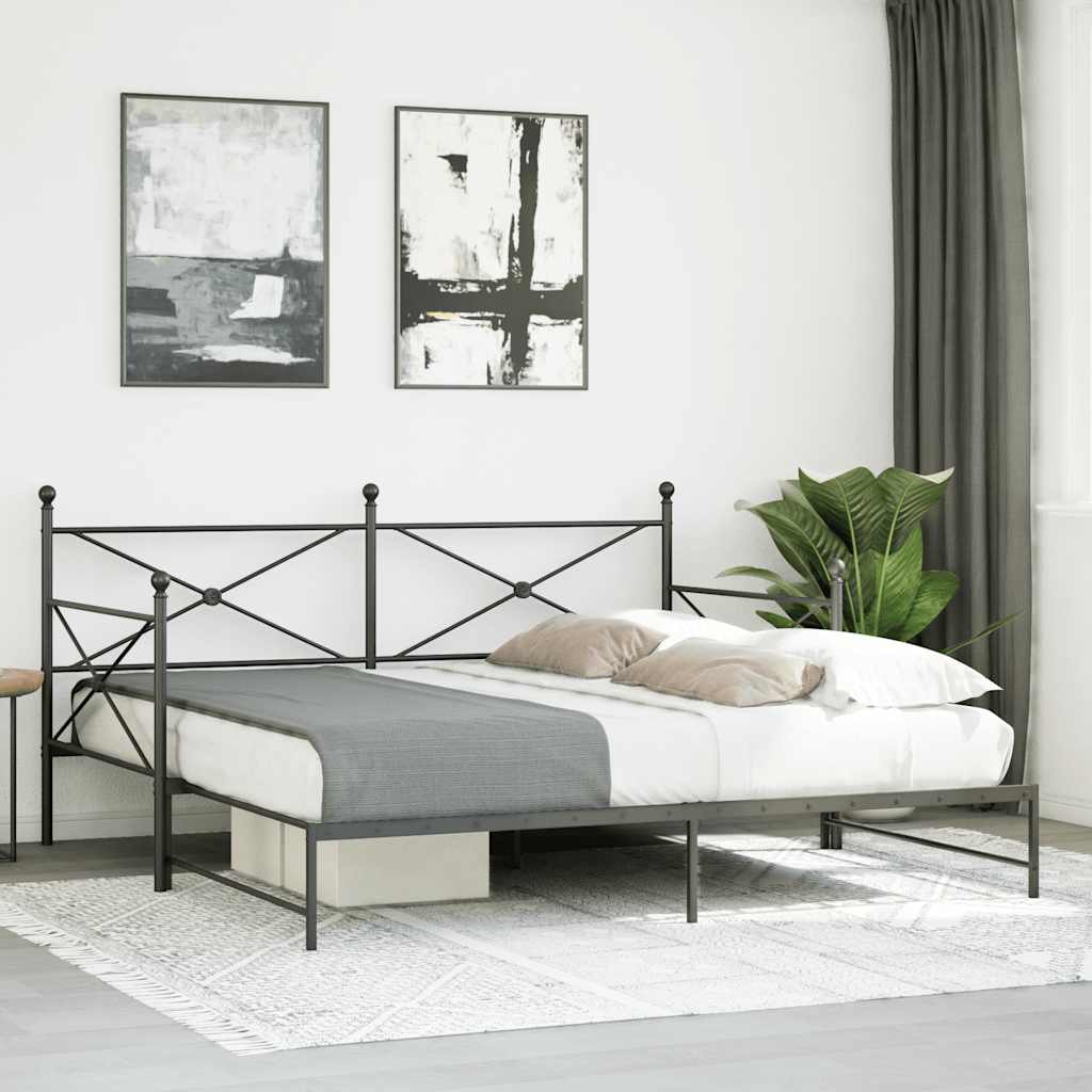 Daybed with Trundle without Mattress Black 100x200 cm Steel