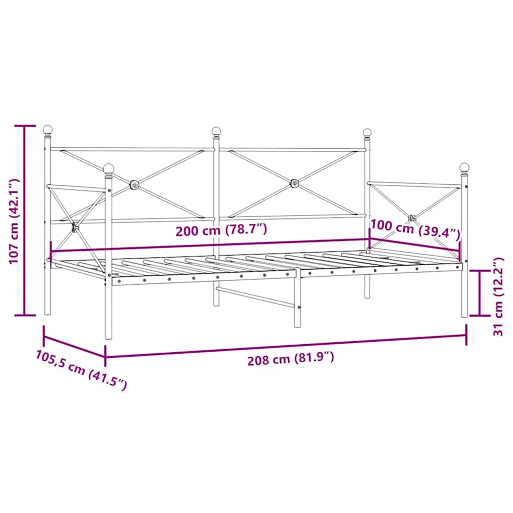 Day Bed without Mattress White 100x200 cm Steel