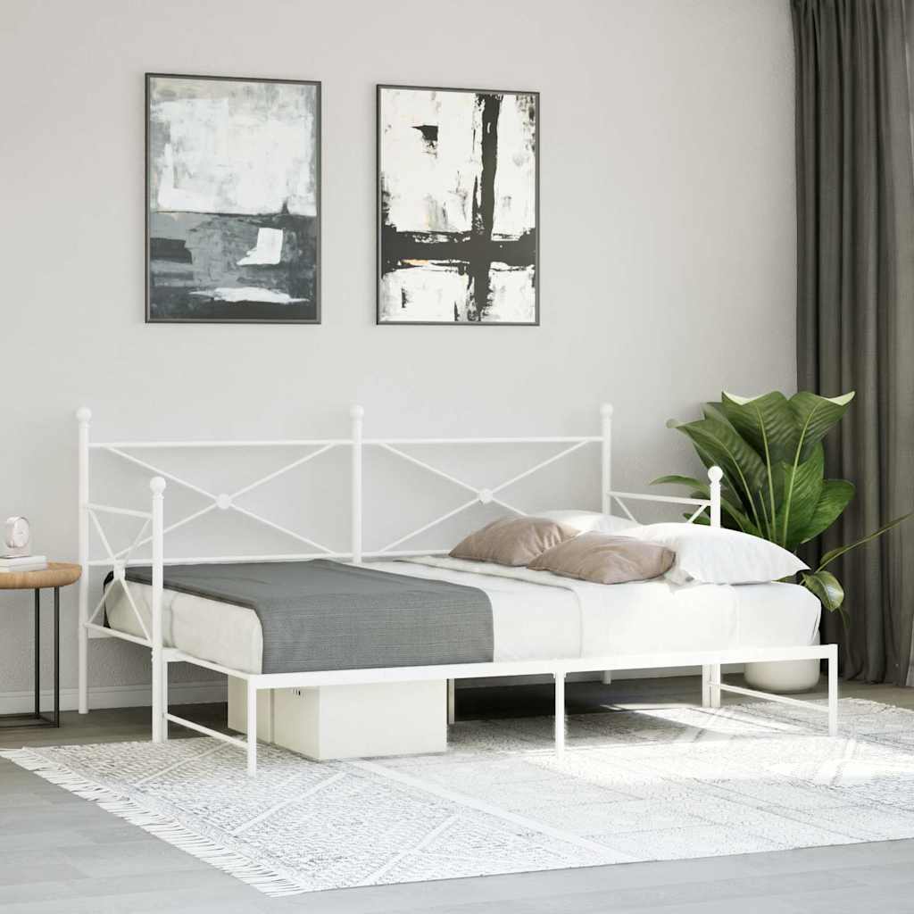 Daybed with Trundle without Mattress White 90x190 cm Steel