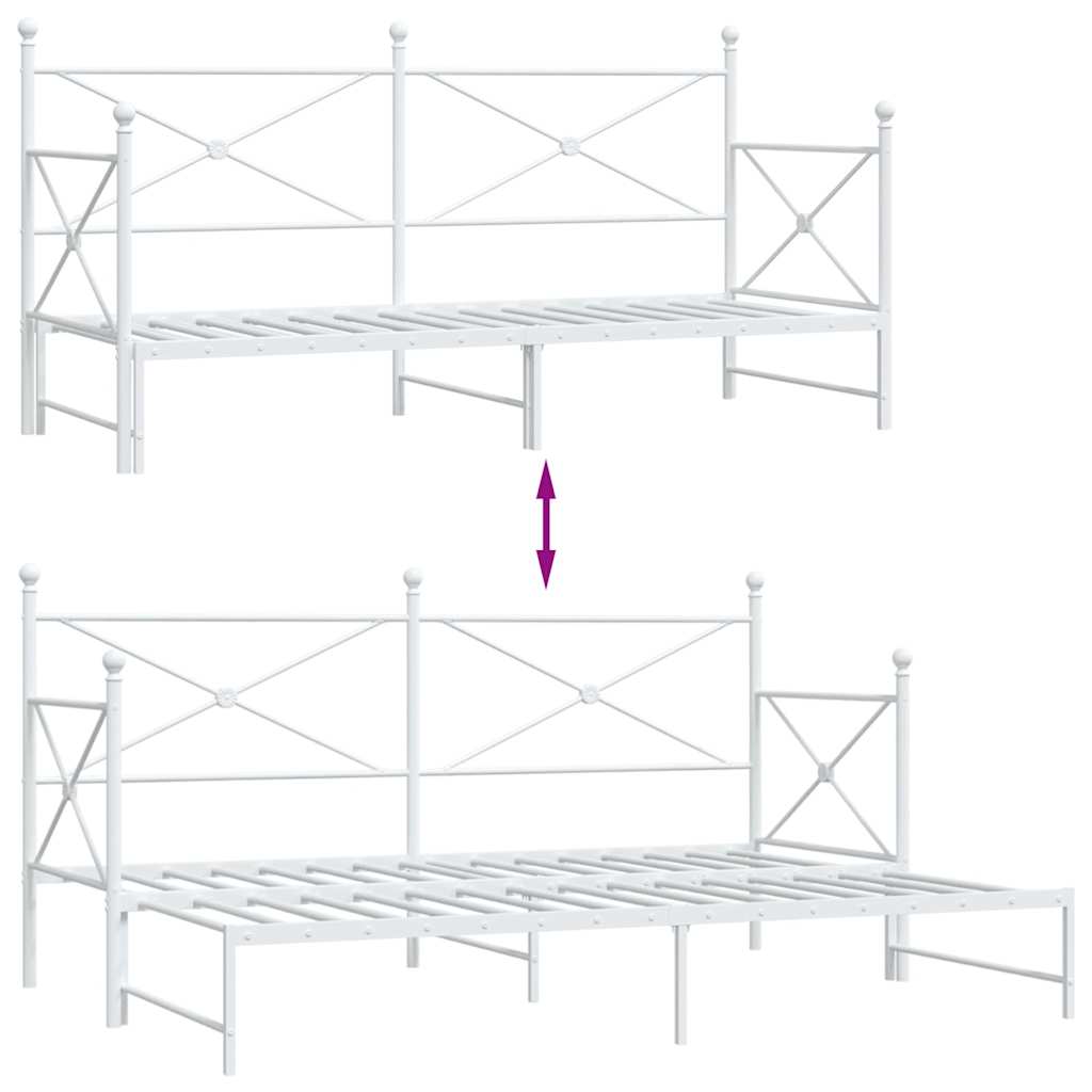 Daybed with Trundle without Mattress White 90x190 cm Steel