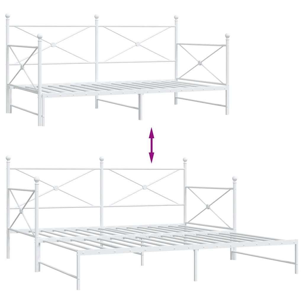 Daybed with Trundle without Mattress White 107x203 cm Steel
