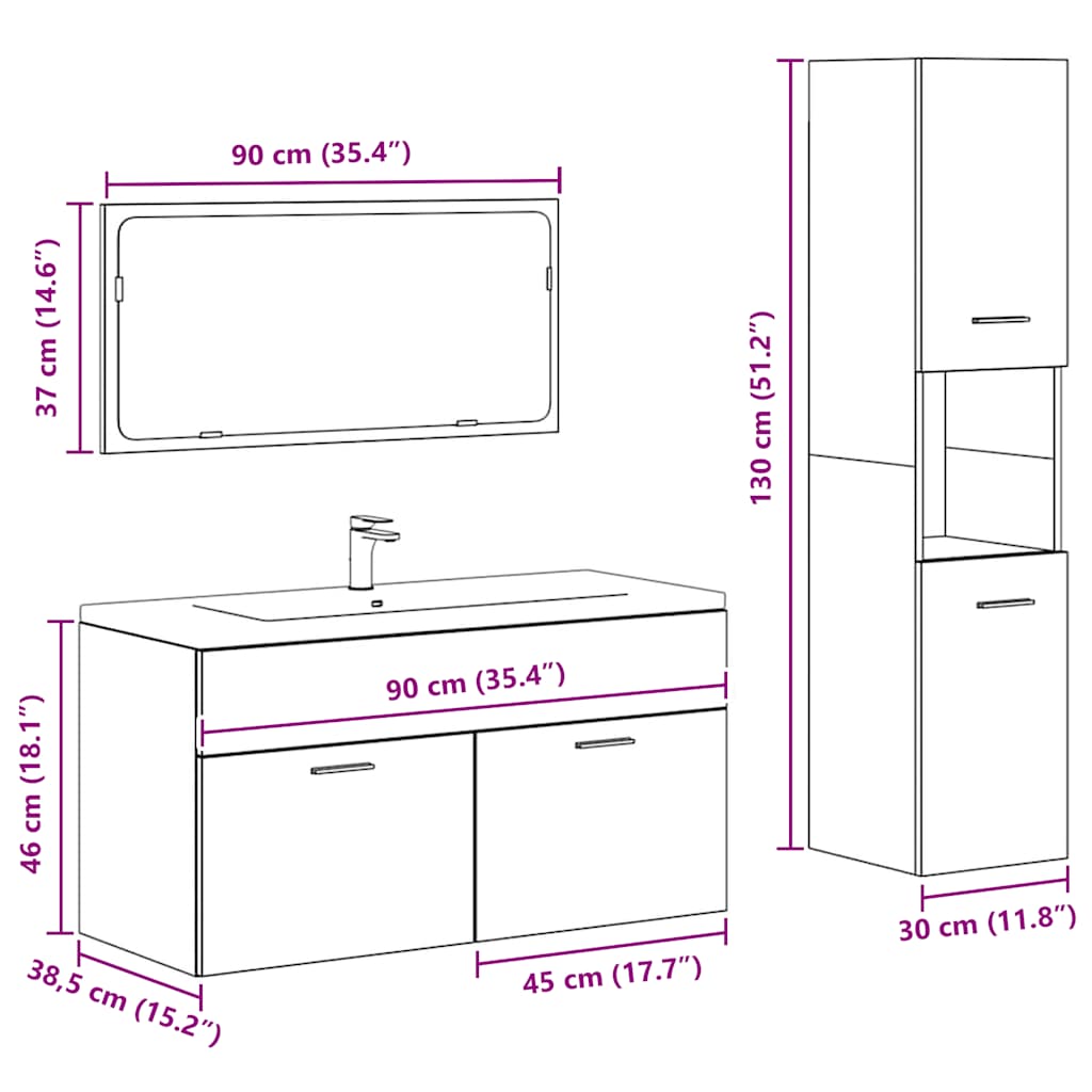 3 Piece Bathroom Furniture Set Concrete Grey Engineered Wood