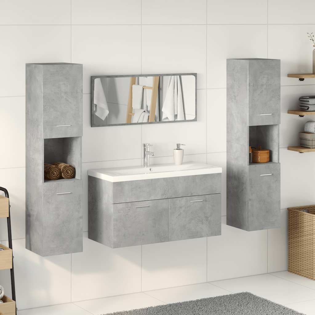 5 Piece Bathroom Furniture Set Concrete Grey Engineered Wood