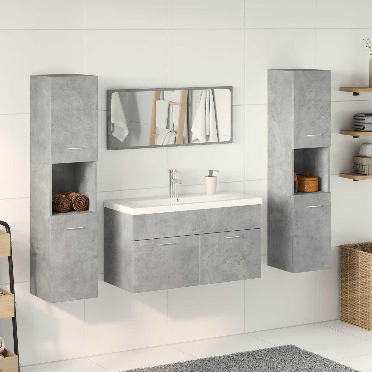 5 Piece Bathroom Furniture Set Concrete Grey Engineered Wood
