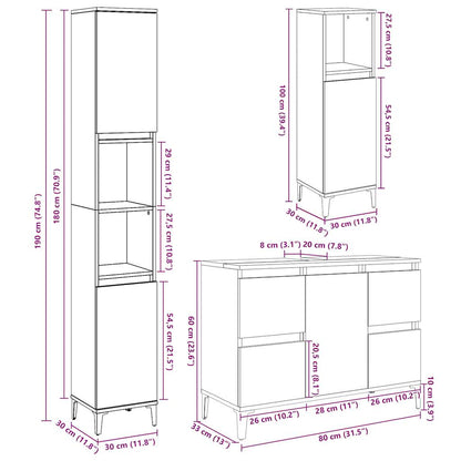 3 Piece Bathroom Furniture Set Concrete Grey Engineered Wood