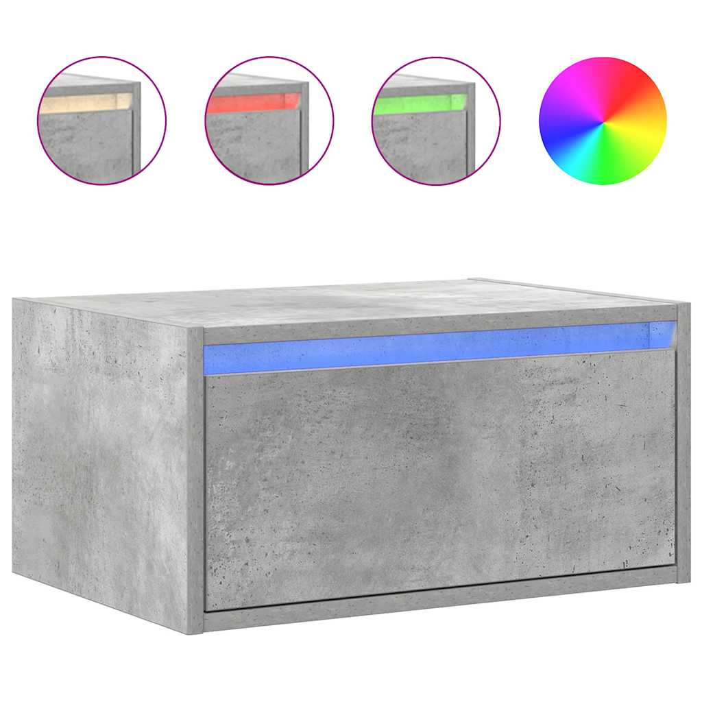 Wall-mounted Bedside Cabinets with LED 2 pcs Concrete Grey