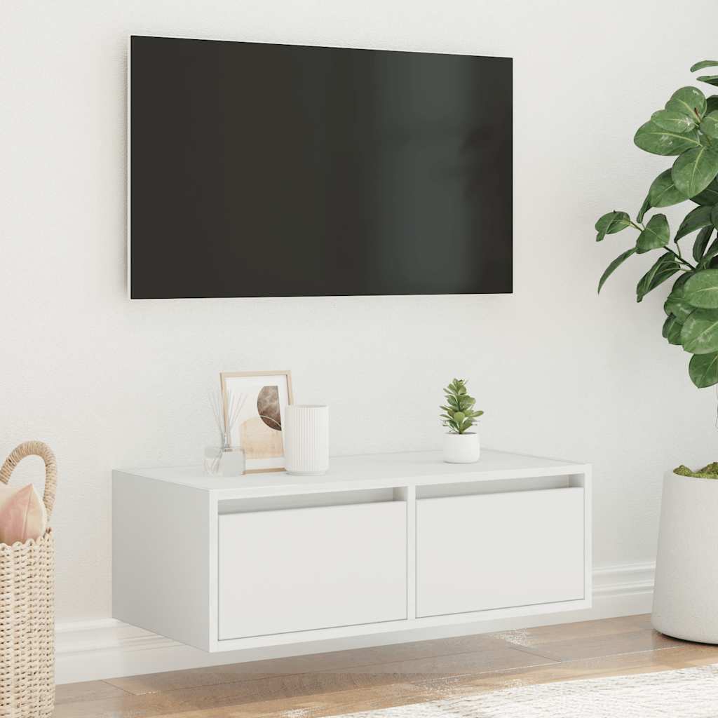 TV Cabinet with LED Lights White 75x35.5x25 cm