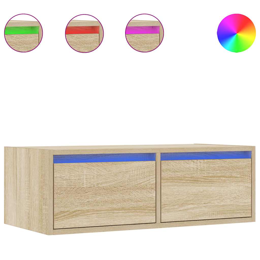TV Cabinet with LED Lights Sonoma Oak 75x35,5x25 cm