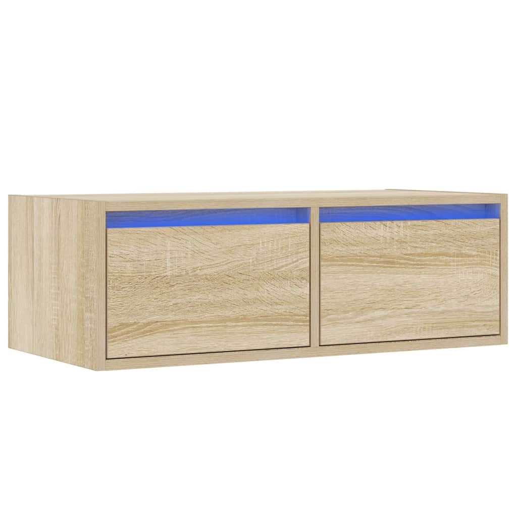 TV Cabinet with LED Lights Sonoma Oak 75x35,5x25 cm