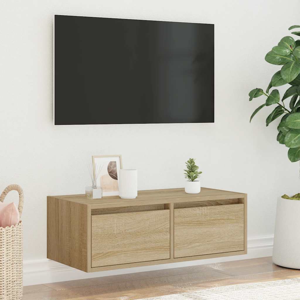TV Cabinet with LED Lights Sonoma Oak 75x35,5x25 cm